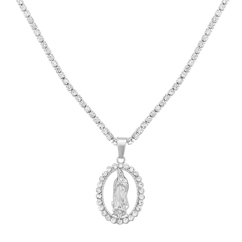 Religious Faith Vintage Gold & Silver Virgin Mary Virgencita Necklace