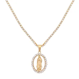 Religious Faith Vintage Gold & Silver Virgin Mary Virgencita Necklace