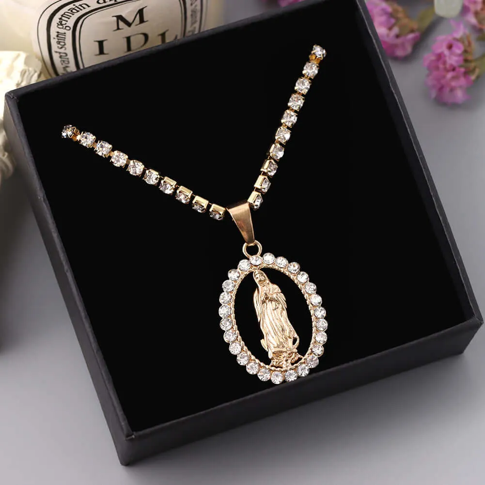 Religious Faith Vintage Gold & Silver Virgin Mary Virgencita Necklace