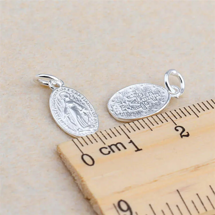Religious Round Plaque Silver Virgin Mary Necklace
