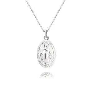 Religious Round Plaque Silver Virgin Mary Necklace