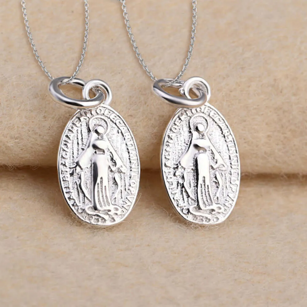 Religious Round Plaque Silver Virgin Mary Necklace