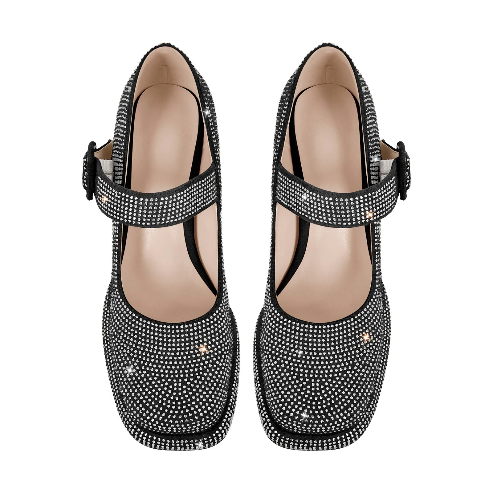 Rhinestone Square Toe Mary Jane Pumps