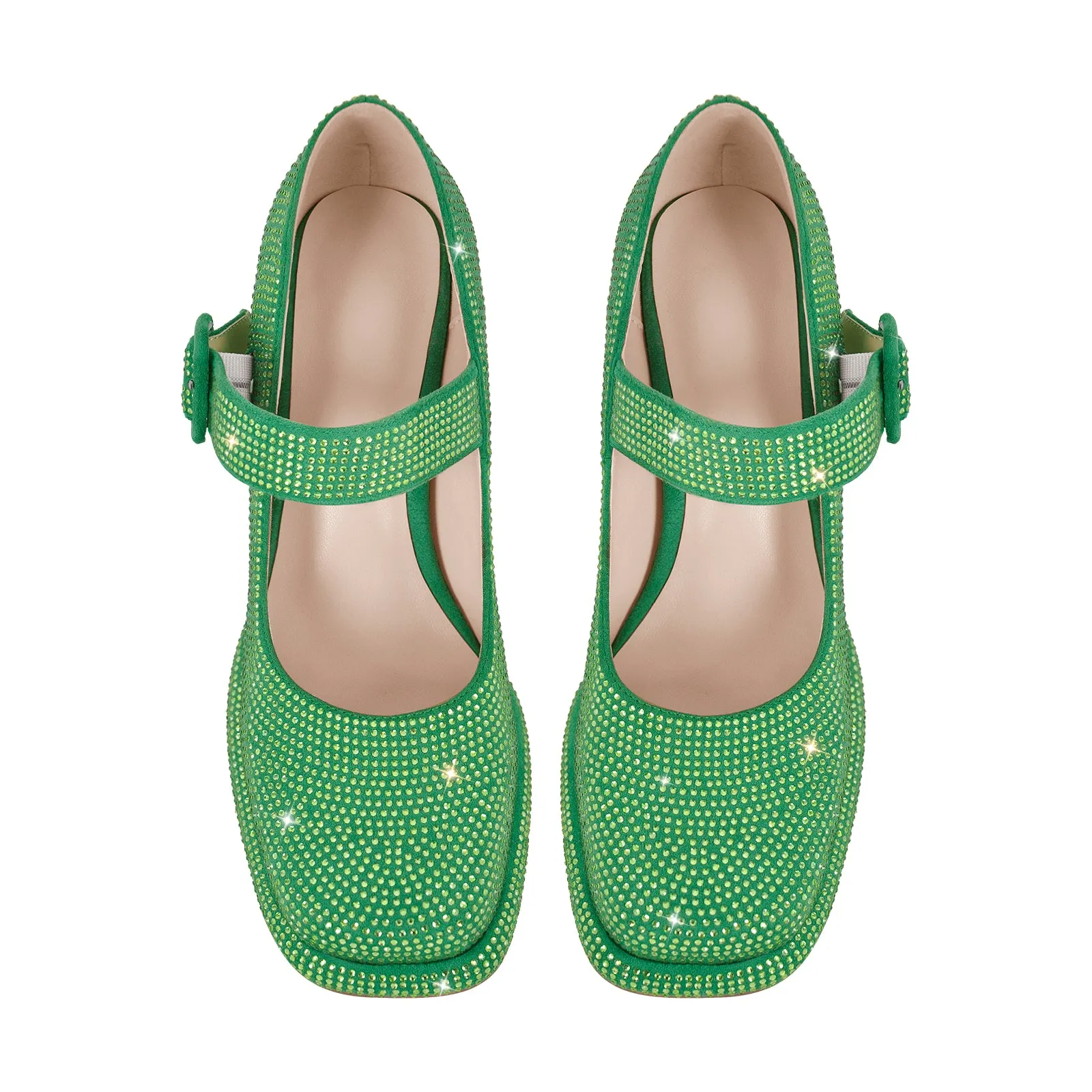 Rhinestone Square Toe Mary Jane Pumps