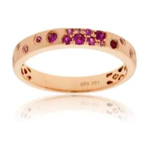 Rose Gold Satin Finish Flush Set Sapphire & Ruby Ring