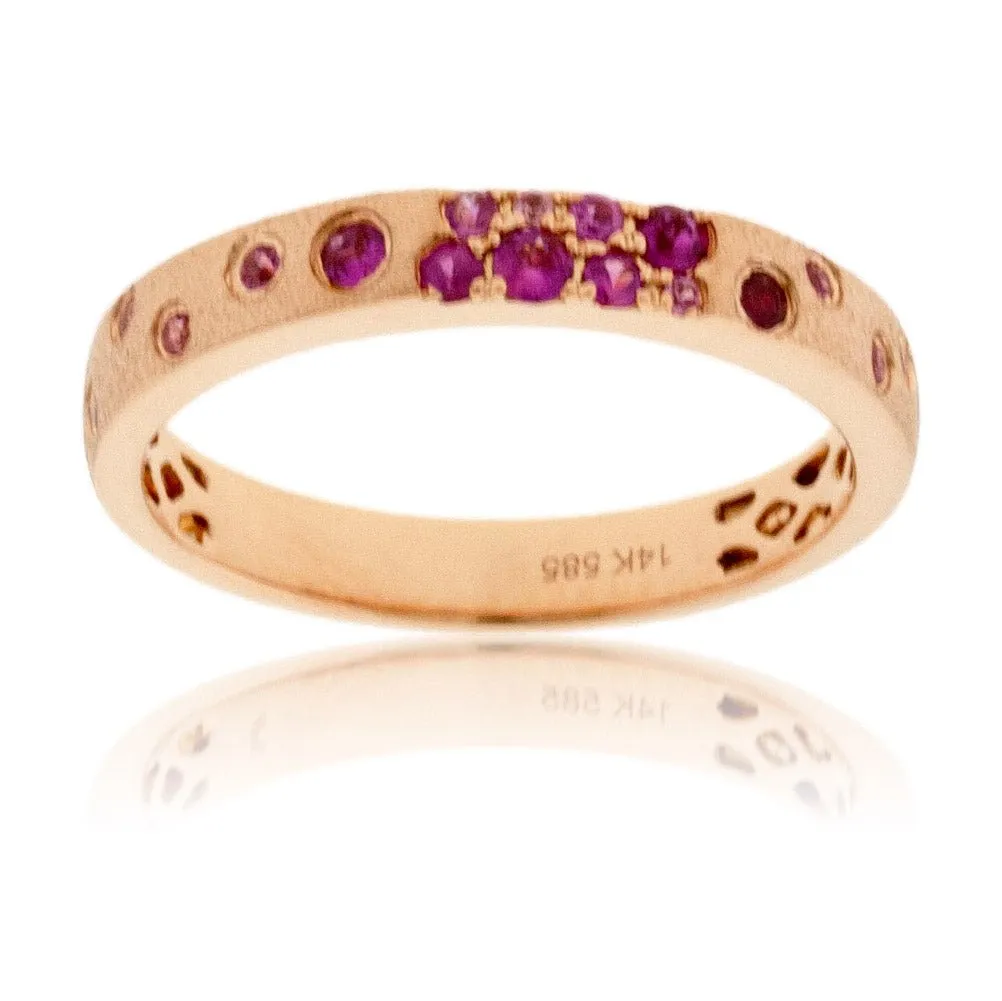 Rose Gold Satin Finish Flush Set Sapphire & Ruby Ring