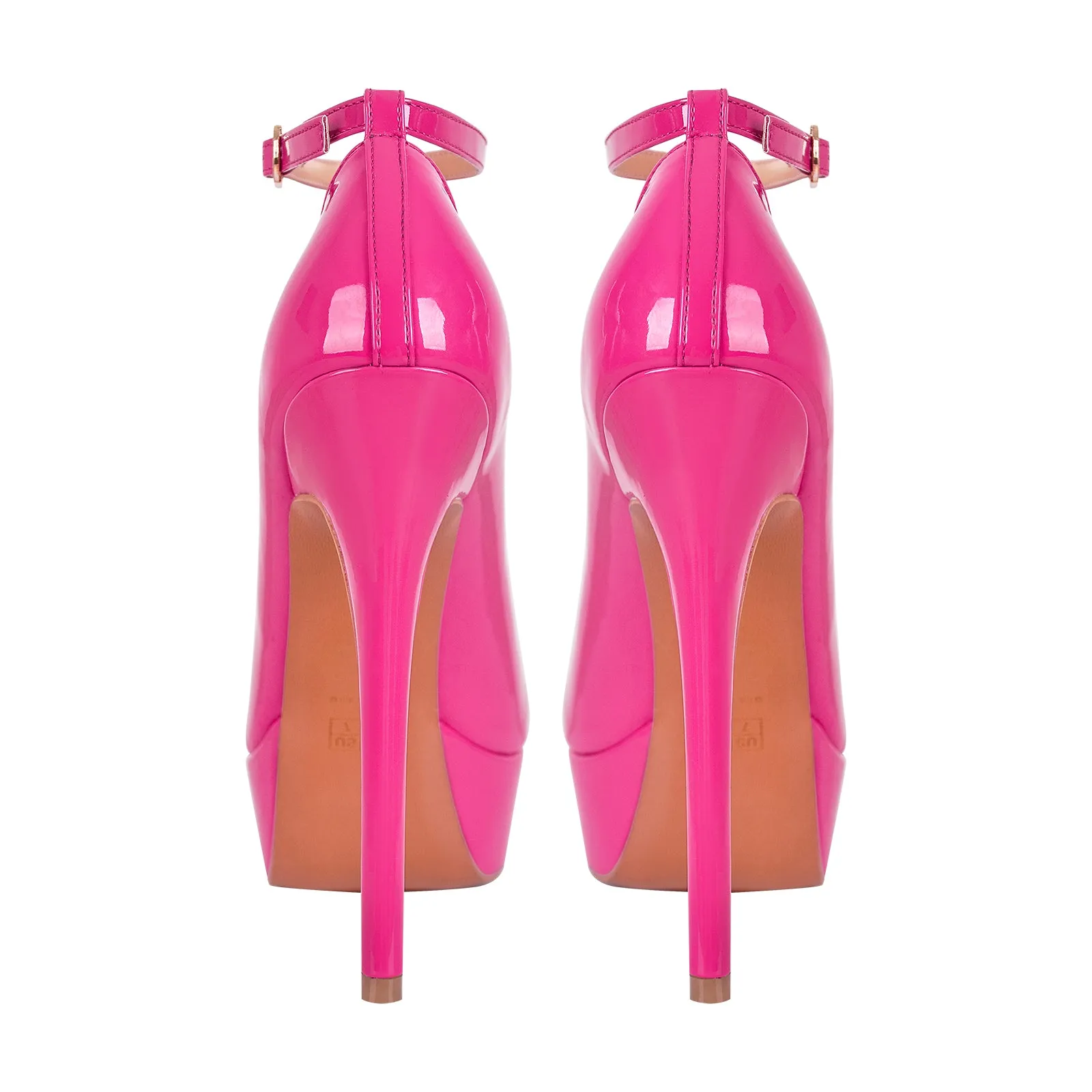 Round Toe Ankle Strap Platform Stiletto Pumps