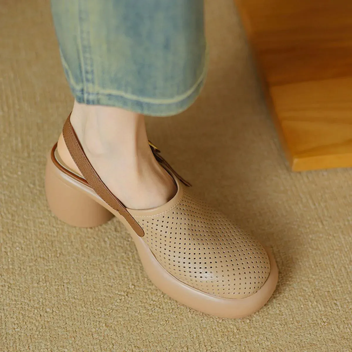 Round Toe Block Heels Pumps