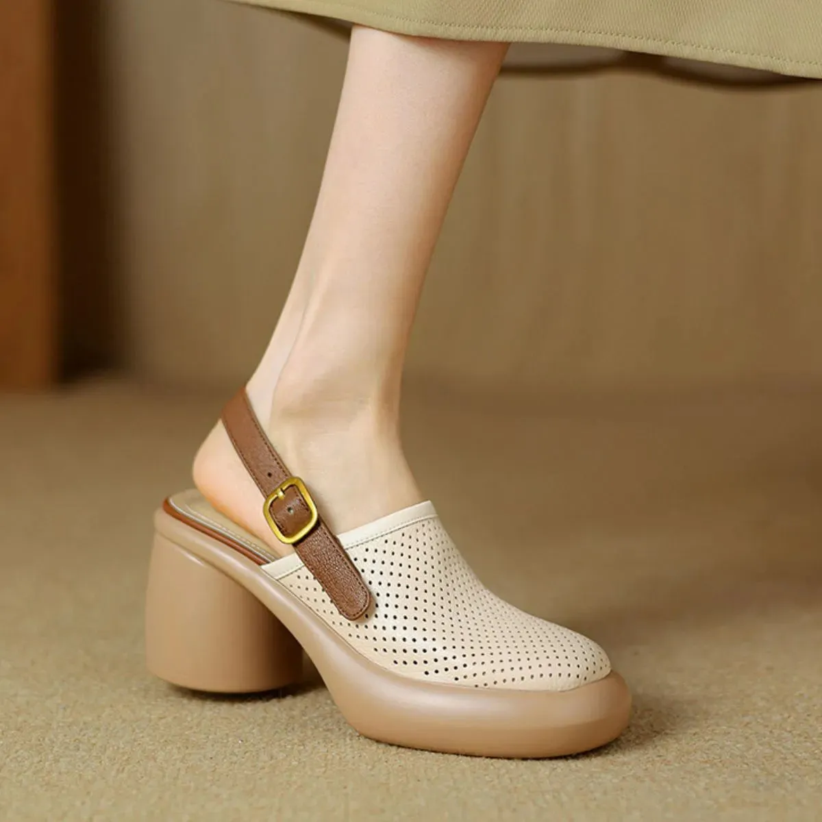 Round Toe Block Heels Pumps