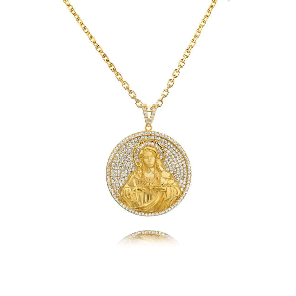 Round Virgin Mary Medal Micro-pavé Virgencita Necklace