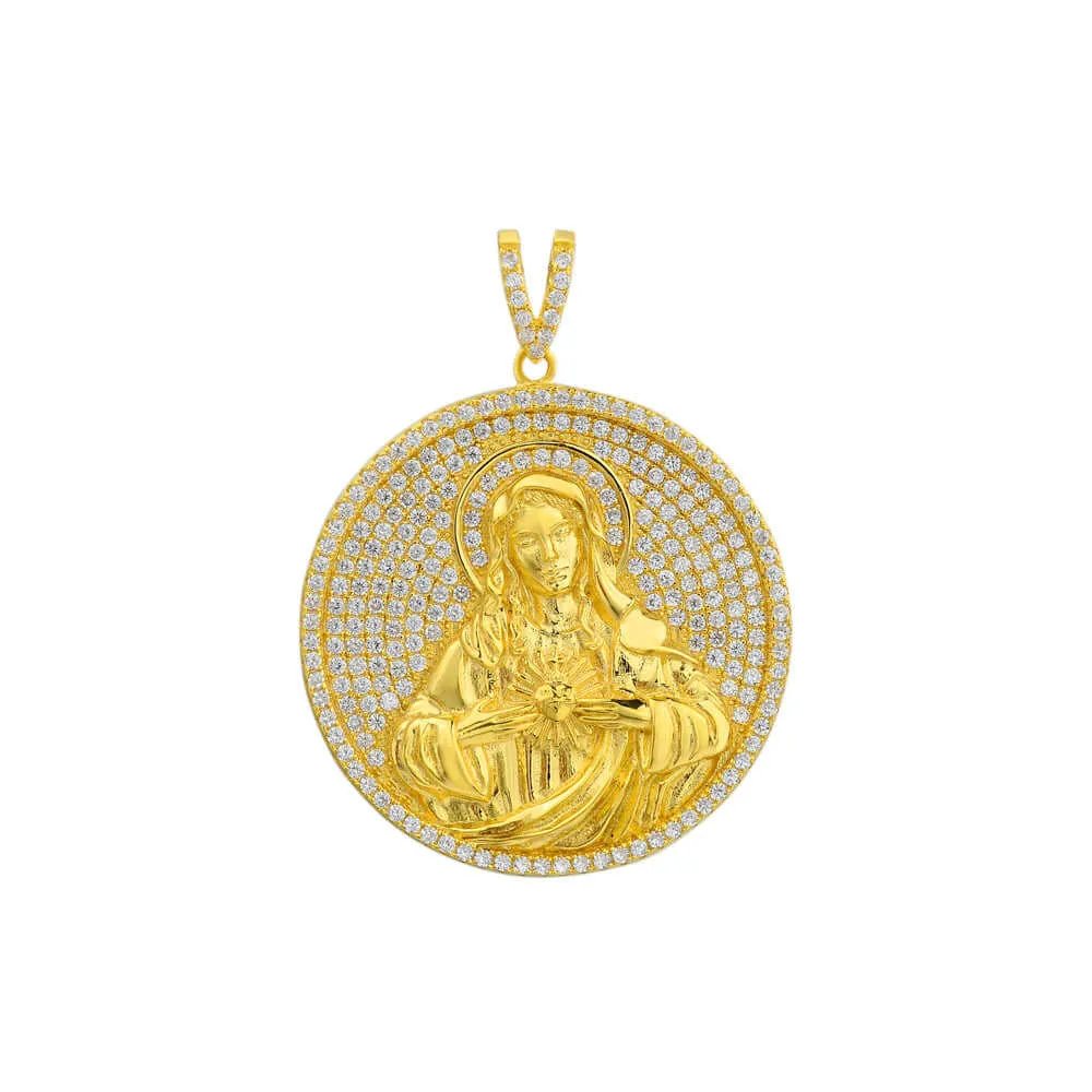 Round Virgin Mary Medal Micro-pavé Virgencita Necklace