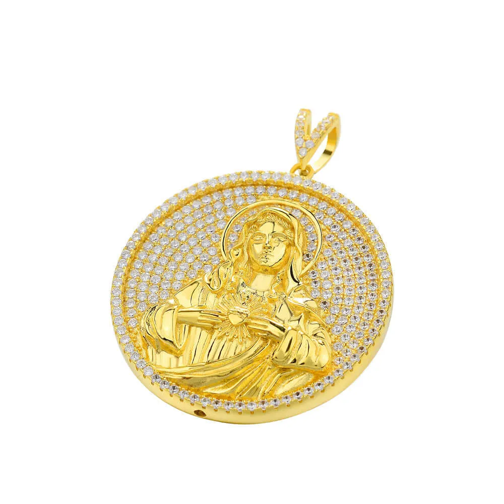 Round Virgin Mary Medal Micro-pavé Virgencita Necklace