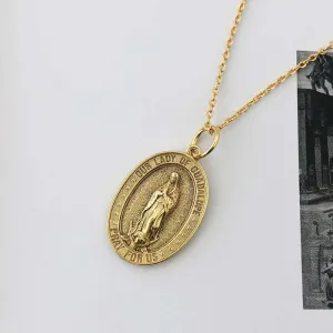 S925 Personalized Religious Cameo Virgin Mary Vintage Coin Necklace