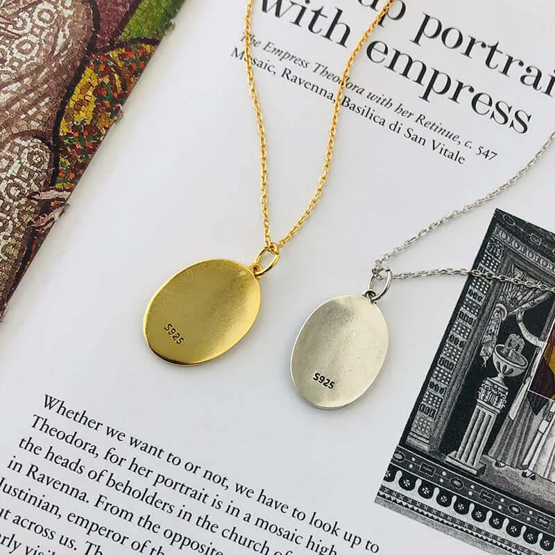 S925 Personalized Religious Cameo Virgin Mary Vintage Coin Necklace
