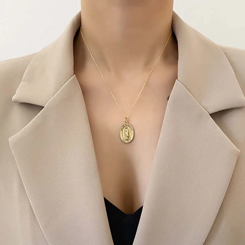 S925 Personalized Religious Cameo Virgin Mary Vintage Coin Necklace