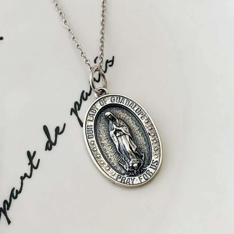 S925 Personalized Religious Cameo Virgin Mary Vintage Coin Necklace