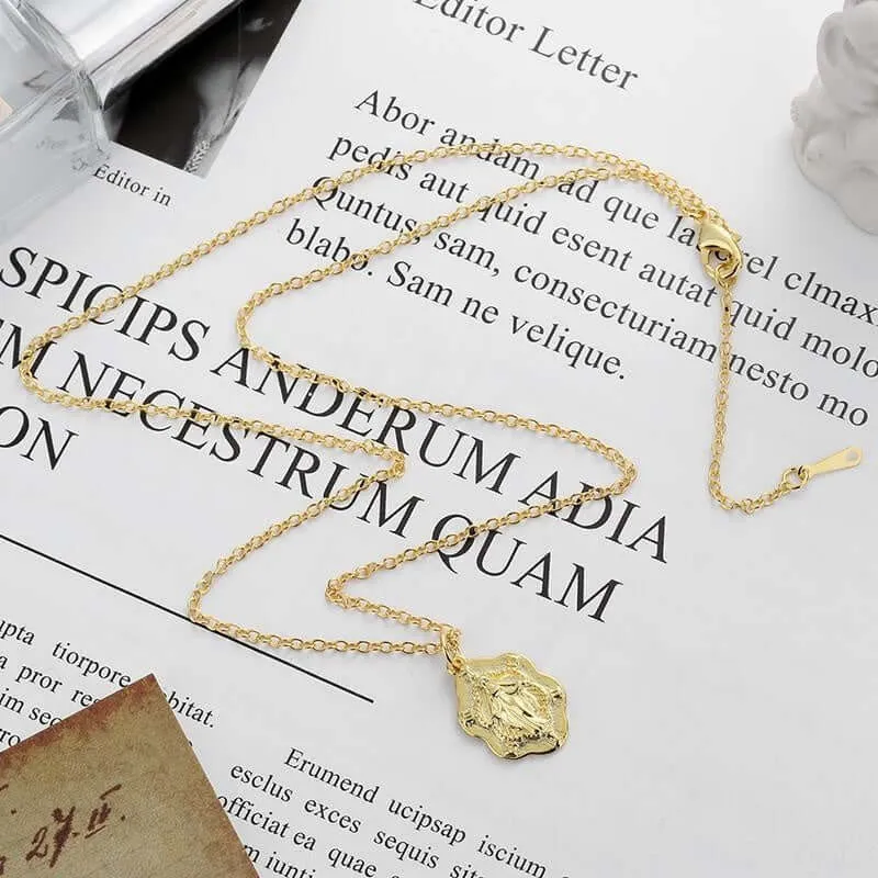S925 Vintage Gold Virgin Mary Miraculous Medal Virgencita Necklace