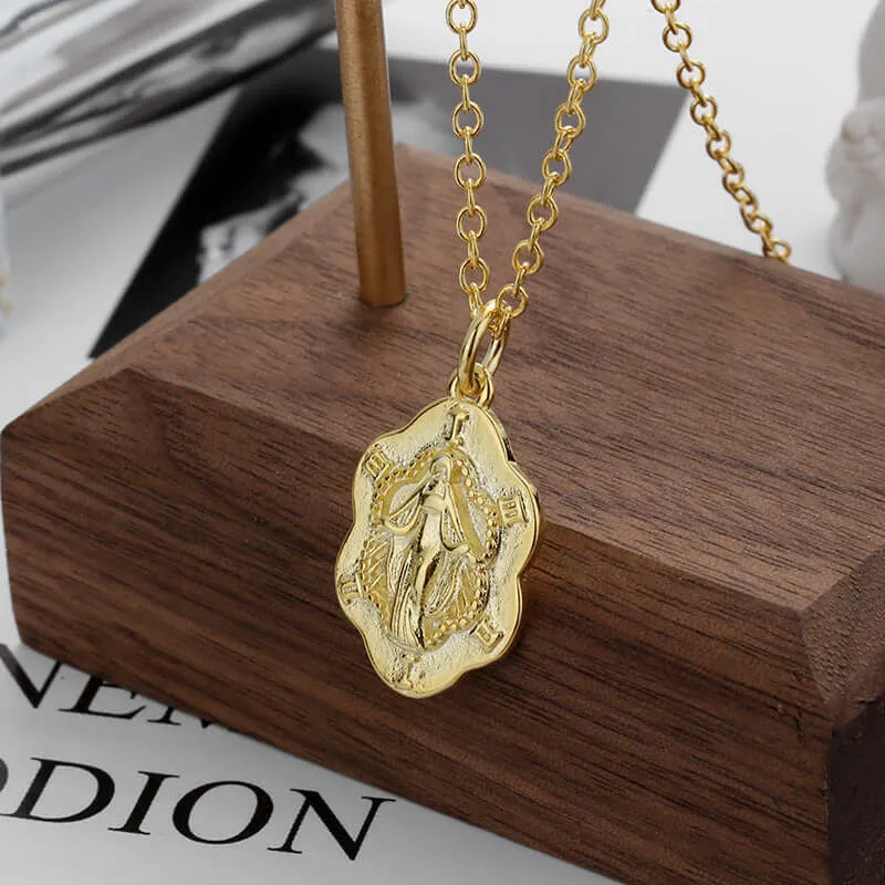 S925 Vintage Gold Virgin Mary Miraculous Medal Virgencita Necklace