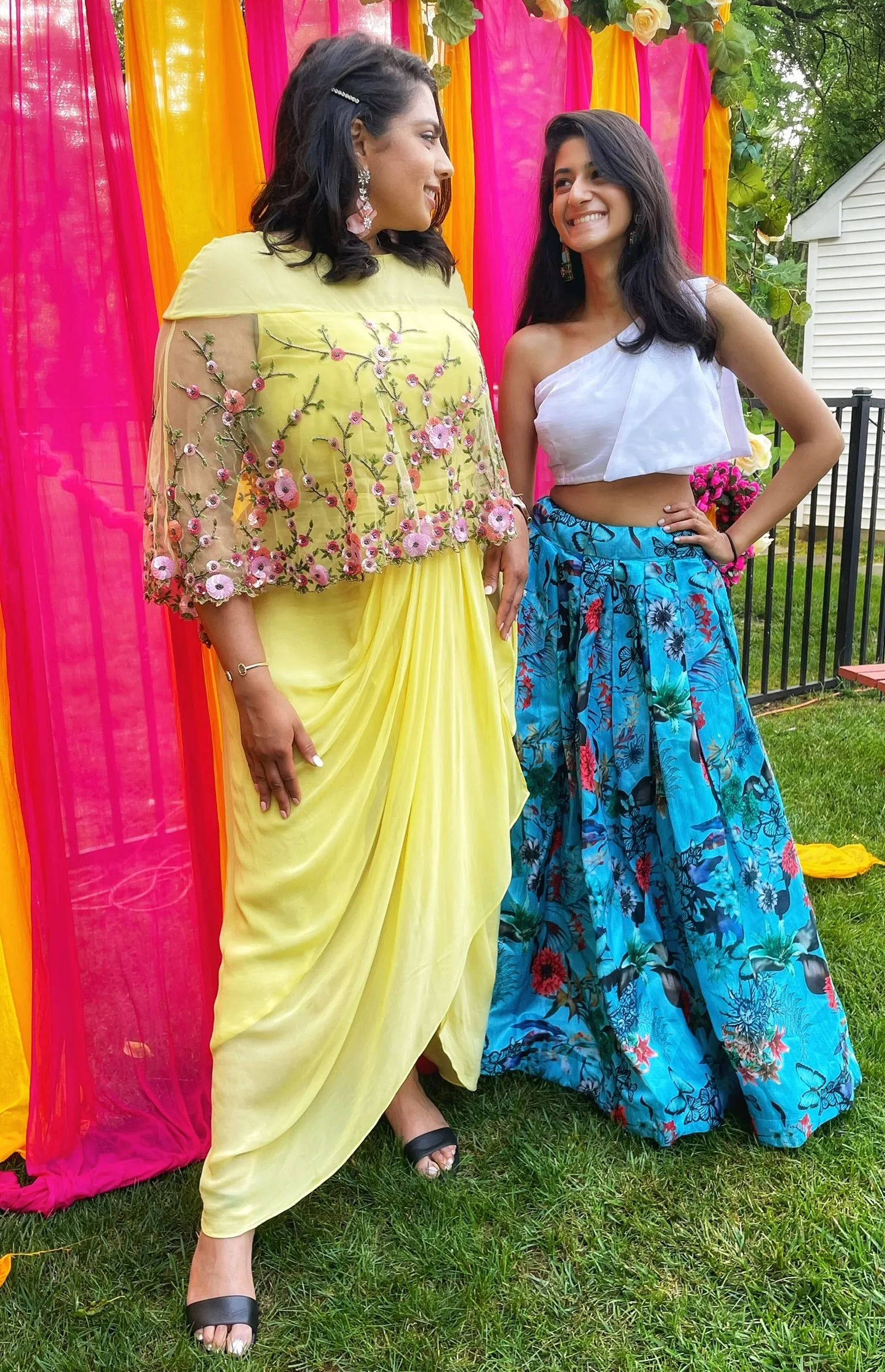 SAMPLE SALE: Yellow Georgette Net Gown with Attached Cape