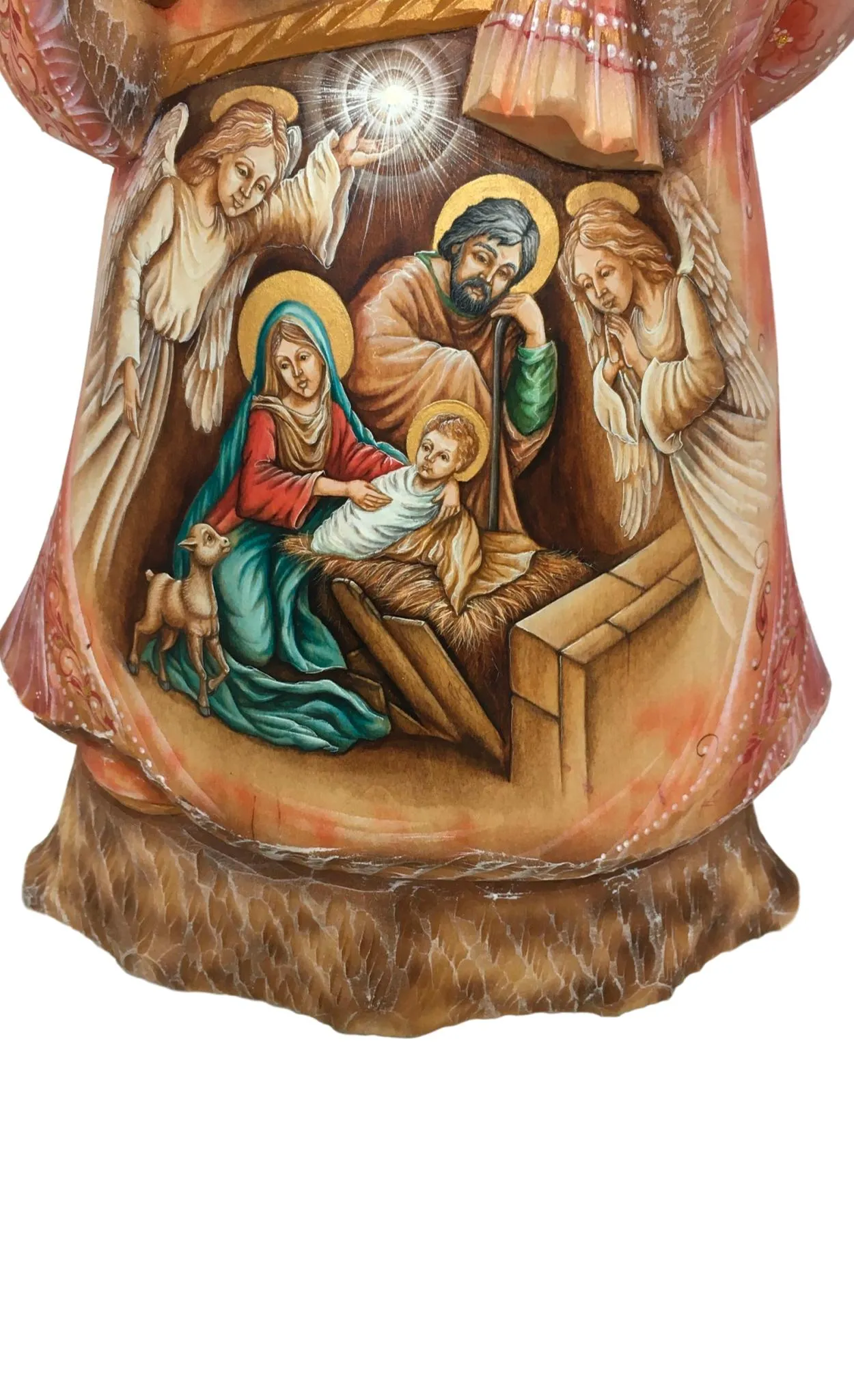 Santa with painted Nativity scene