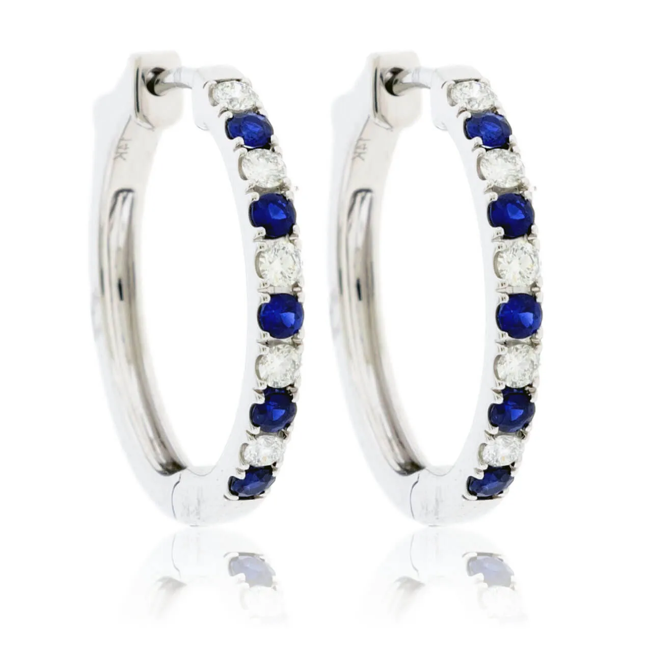 Sapphire & Diamond Alternating Hoop Earrings