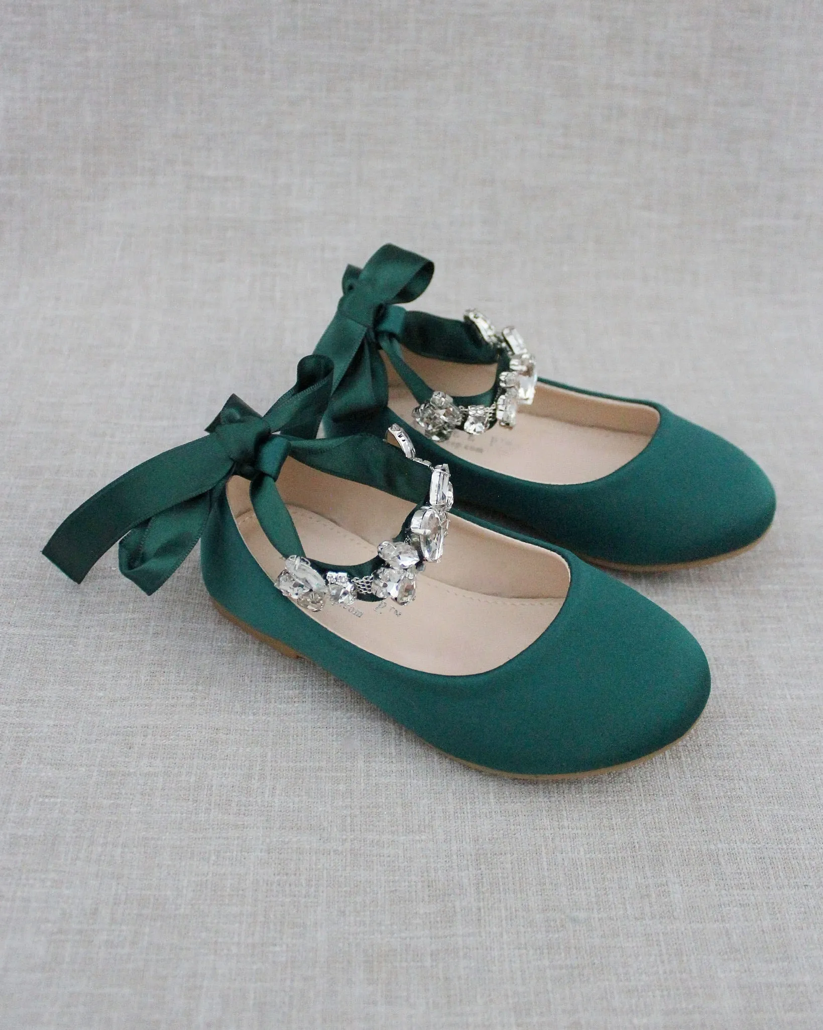 Satin Ballet Flats with Navette Cluster Rhinestones