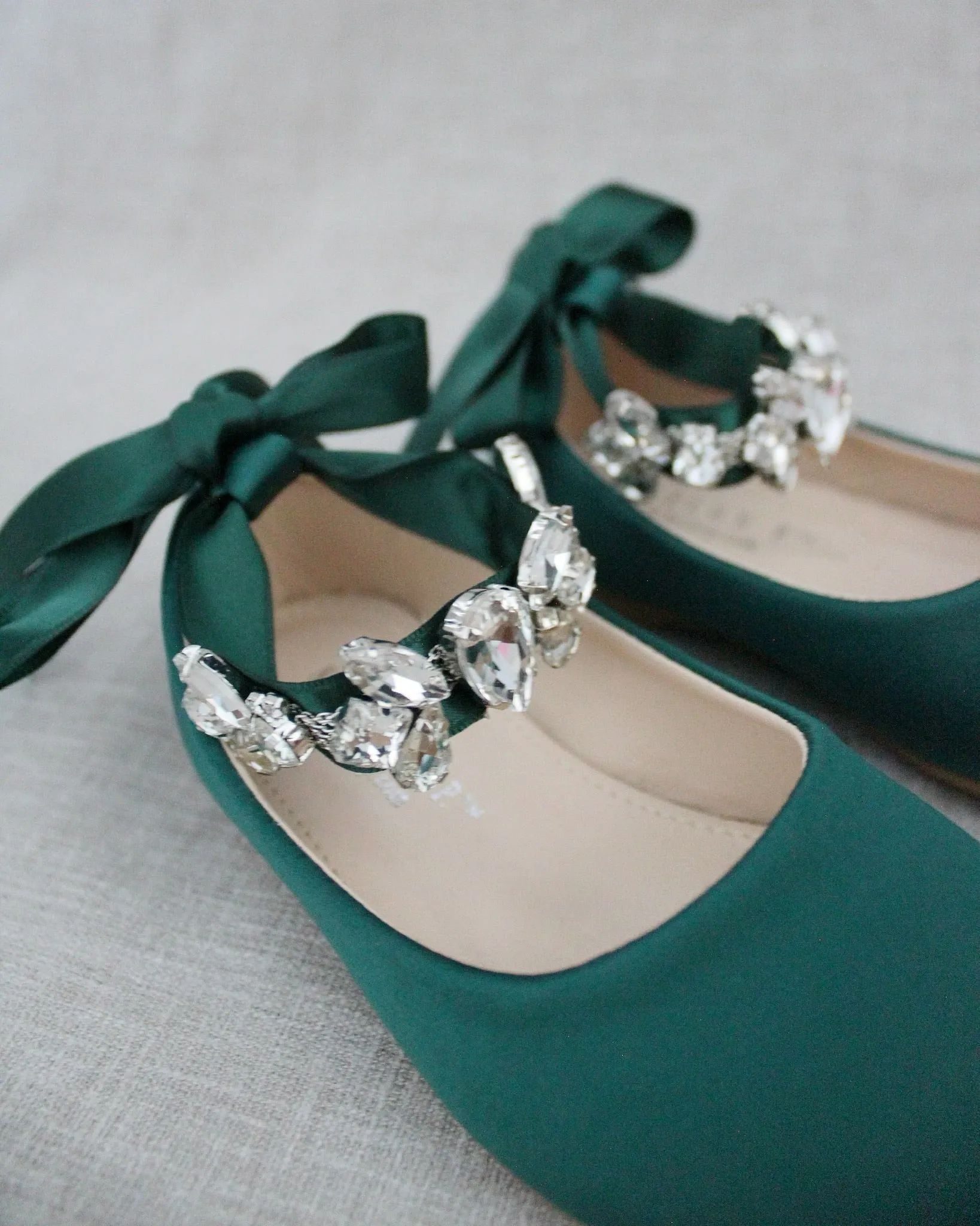 Satin Ballet Flats with Navette Cluster Rhinestones