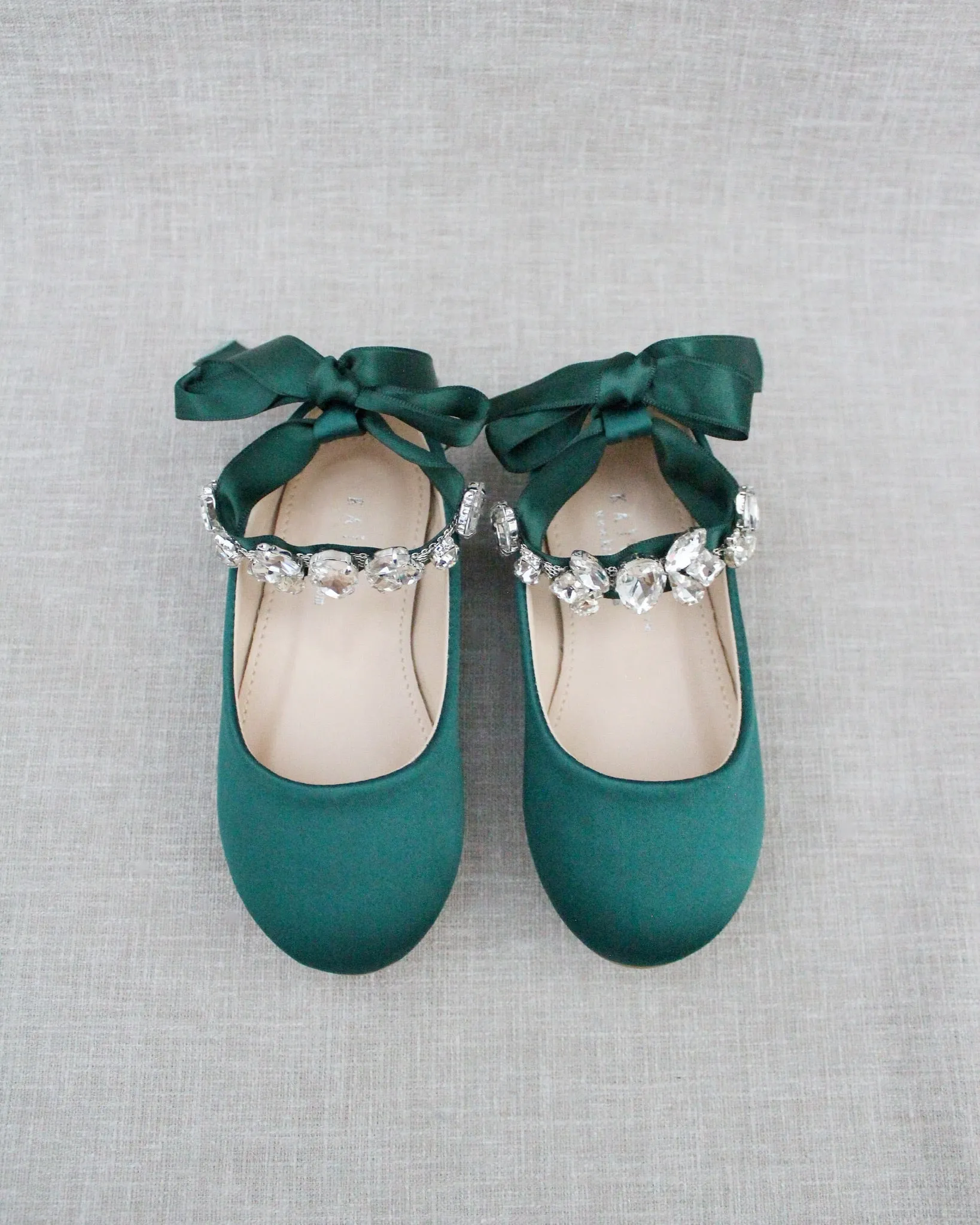 Satin Ballet Flats with Navette Cluster Rhinestones