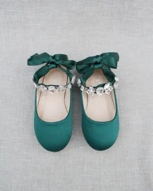 Satin Ballet Flats with Navette Cluster Rhinestones