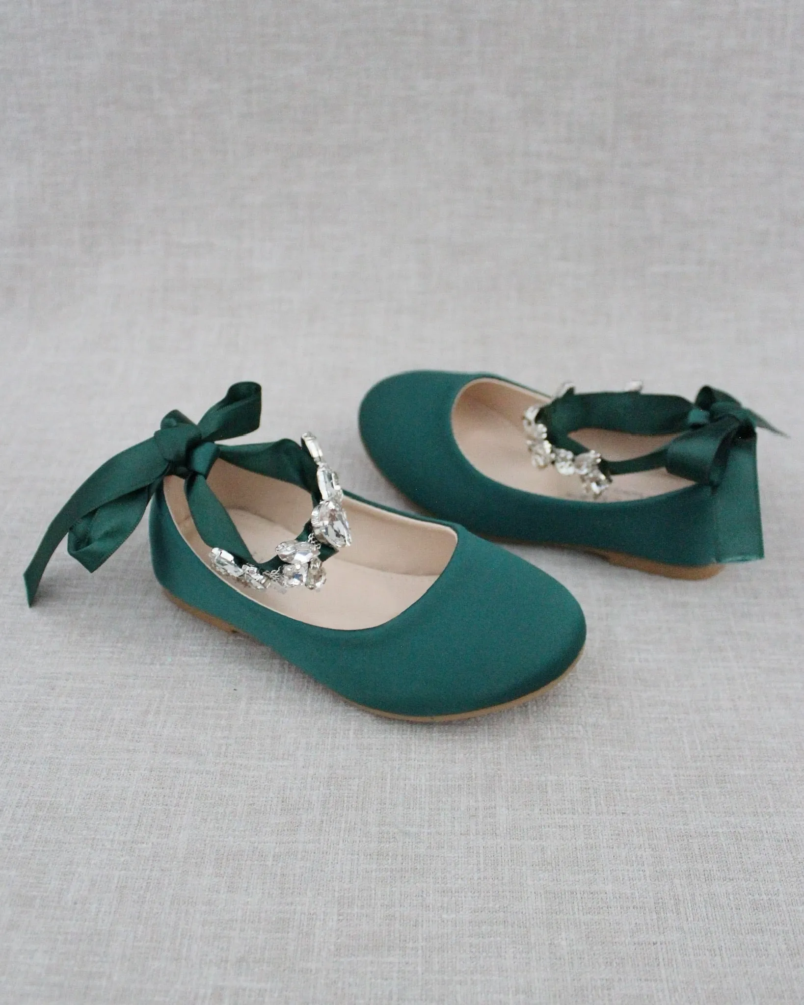 Satin Ballet Flats with Navette Cluster Rhinestones