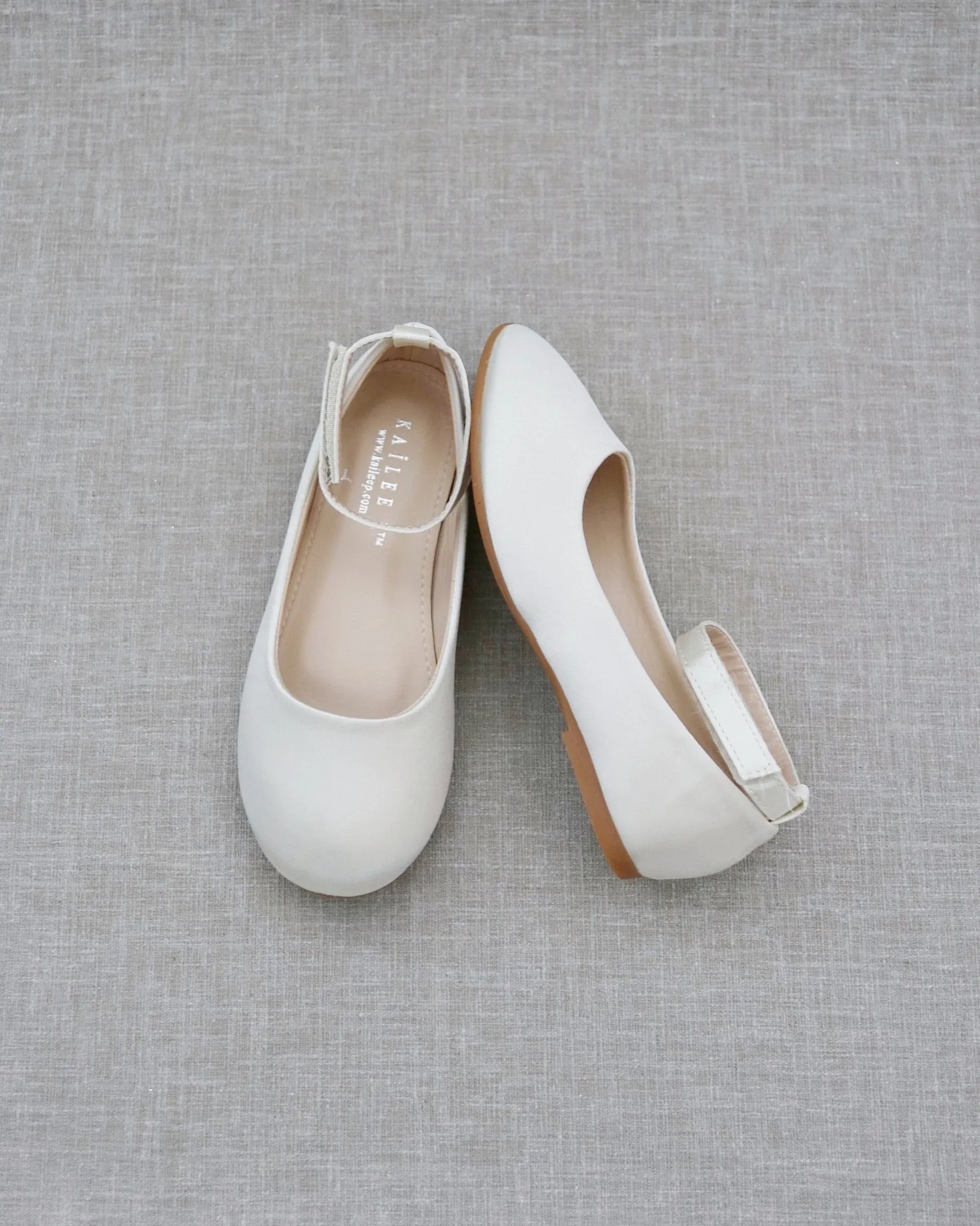 Satin Flats with Velcro Ankle Strap