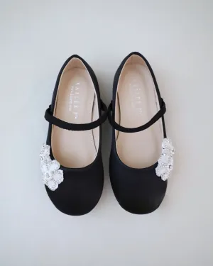 Satin Mary Jane Flats with Rhinestones Chassia Flower