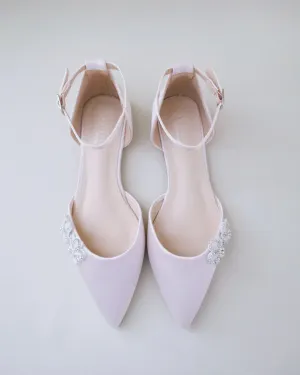 Satin Pointy Toe Evening Flats with Rhinestones Chassia Flower