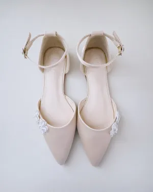 Satin Pointy Toe Evening Flats with Rhinestones Chassia Flower