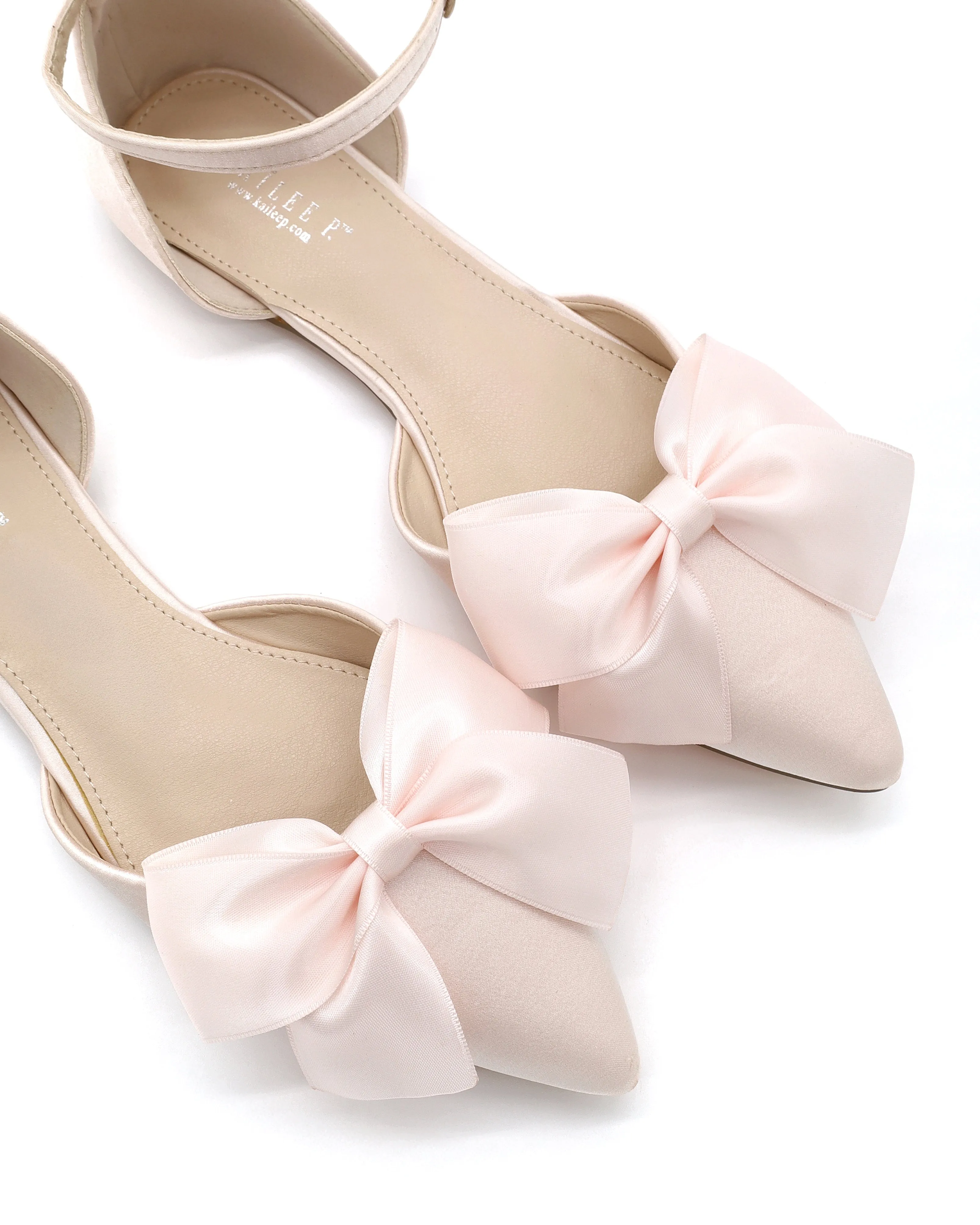 Satin Pointy Toe flats with Front Satin Bow