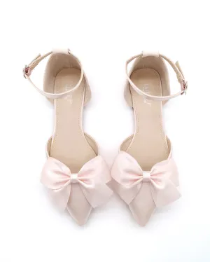 Satin Pointy Toe flats with Front Satin Bow