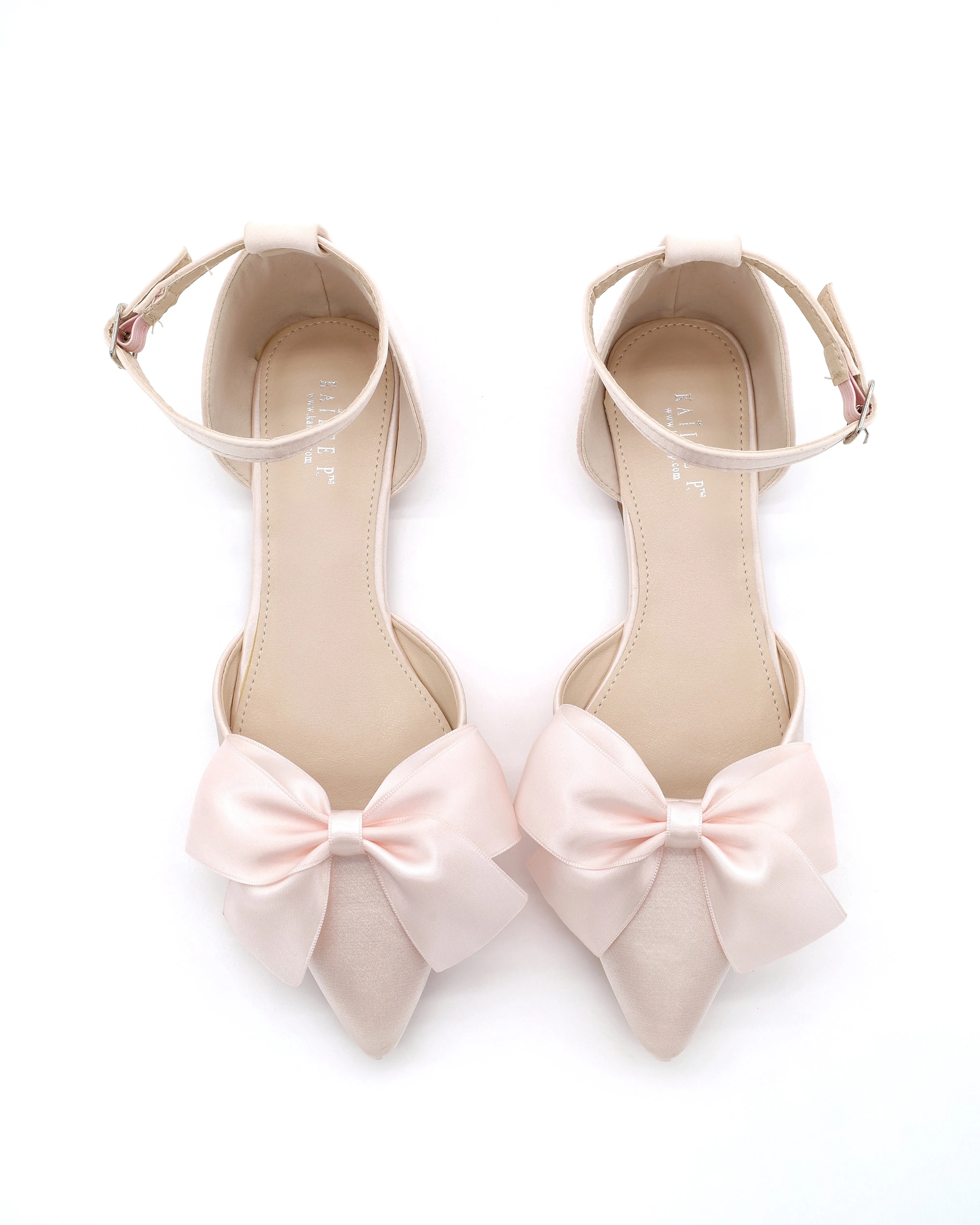 Satin Pointy Toe flats with Front Satin Bow