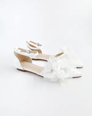 Satin Pointy Toe Wedding Flats with Ophelia Flowers