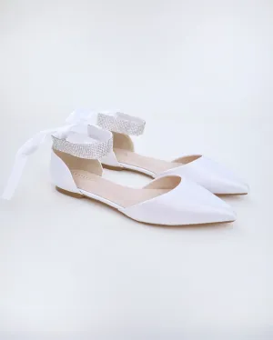 Satin Pointy Toe Wedding Flats with Rhinestones Strap