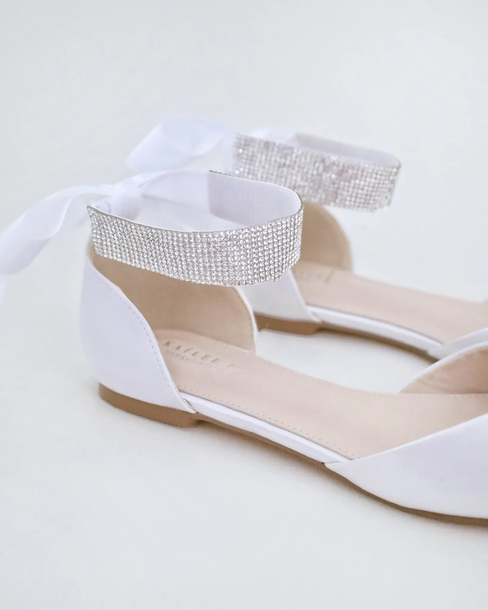 Satin Pointy Toe Wedding Flats with Rhinestones Strap
