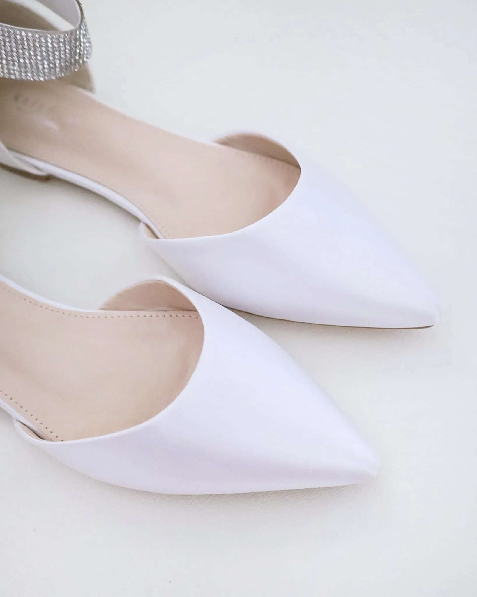 Satin Pointy Toe Wedding Flats with Rhinestones Strap