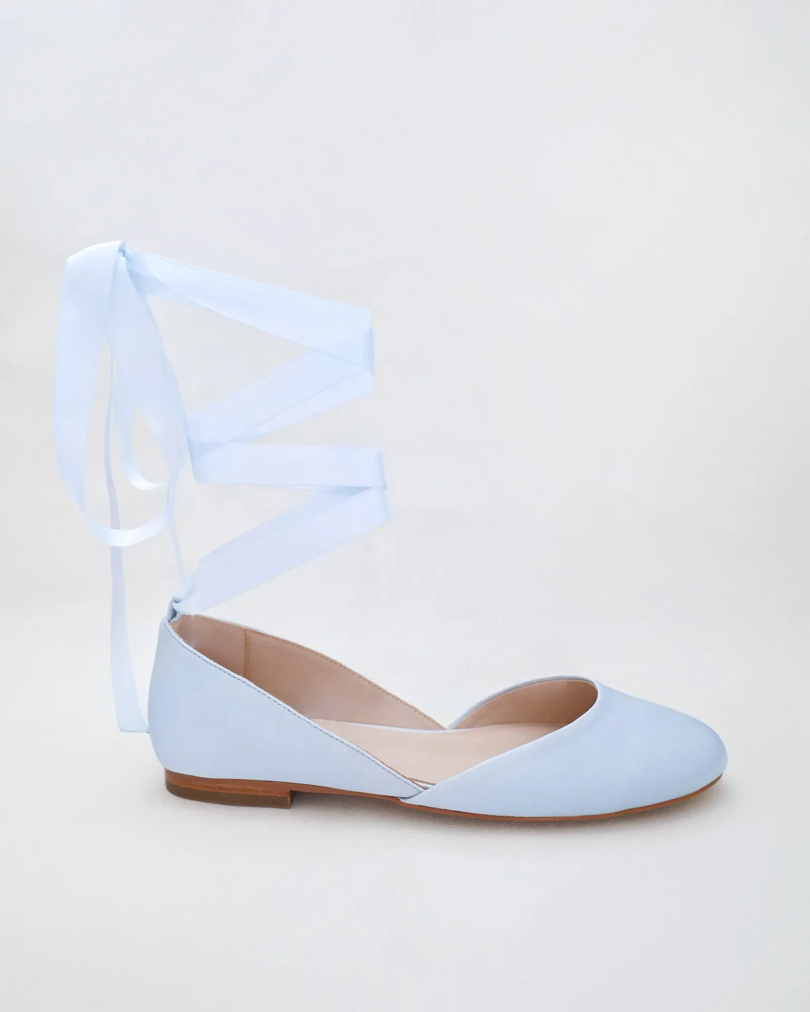 Satin Round Toe Bridal Flat with Ballerina Lace Up