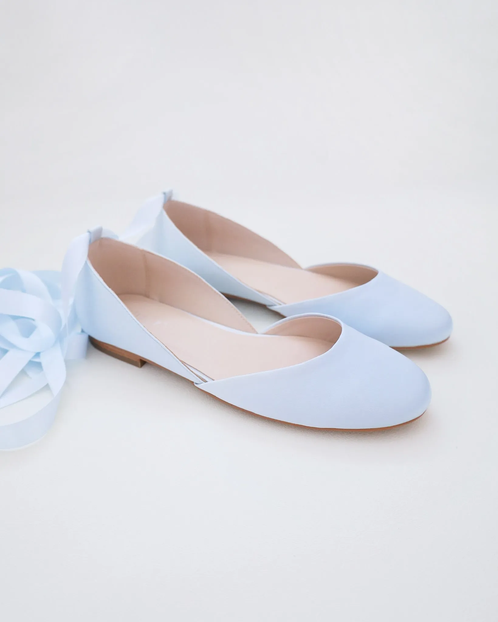 Satin Round Toe Bridal Flat with Ballerina Lace Up