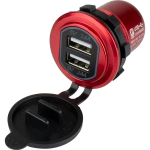 Sea-Dog Round Red Dual USB Charger w/1 Quick Charge Port   [426504-1]