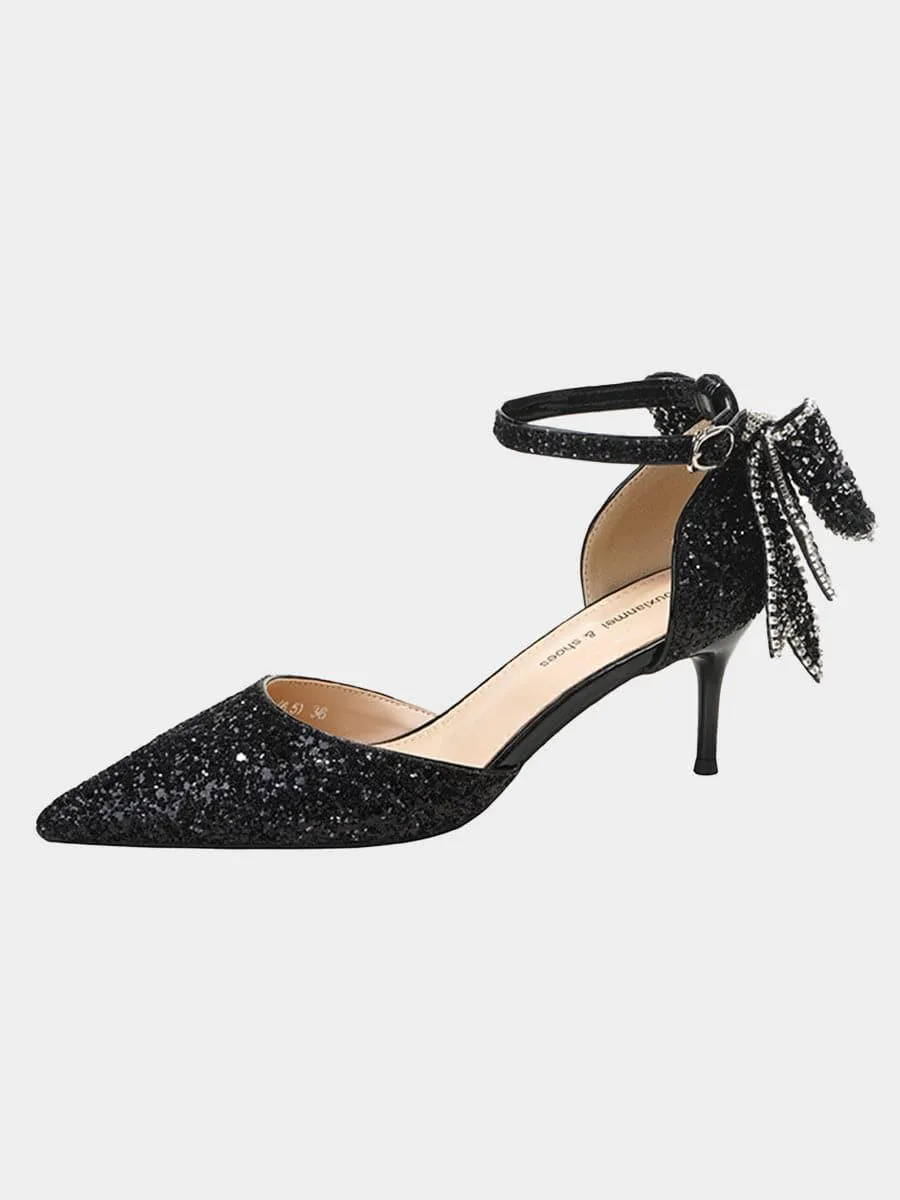 Sequin & Bow Decor Point Toe Heeled Pumps MHE1062