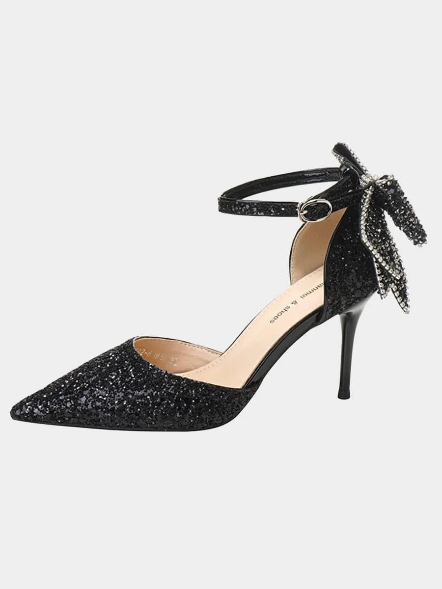 Sequin & Bow Decor Point Toe Heeled Pumps MHE1062