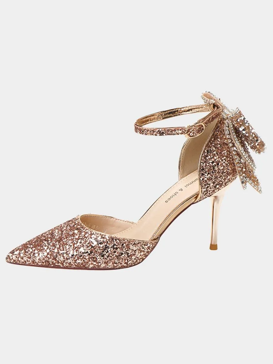 Sequin & Bow Decor Point Toe Heeled Pumps MHE1062