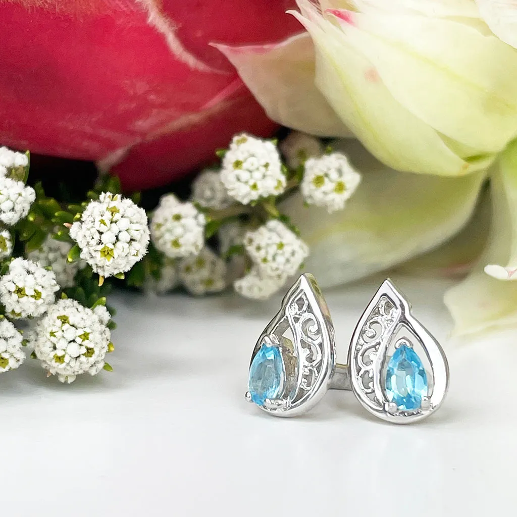 Silver Filigree Blue Topaz Studs