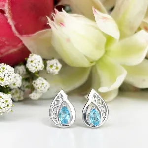 Silver Filigree Blue Topaz Studs
