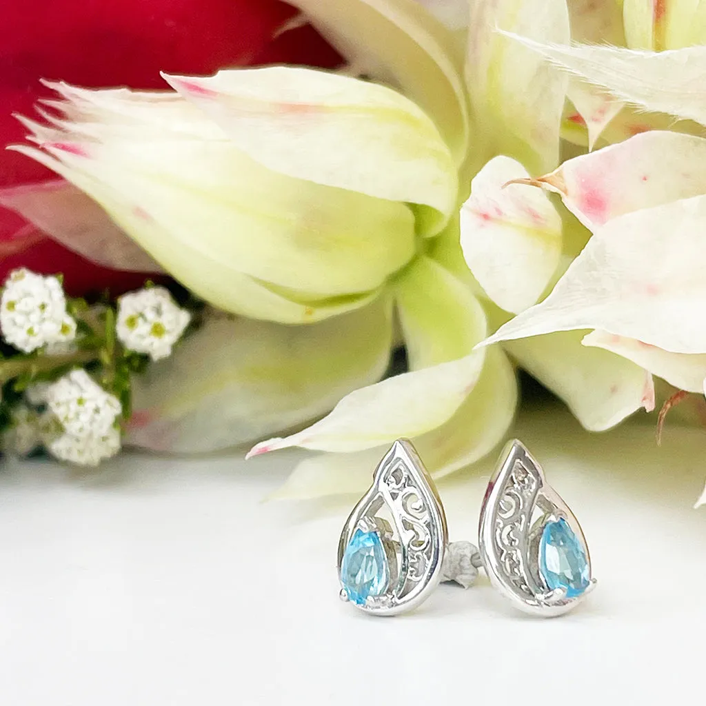 Silver Filigree Blue Topaz Studs